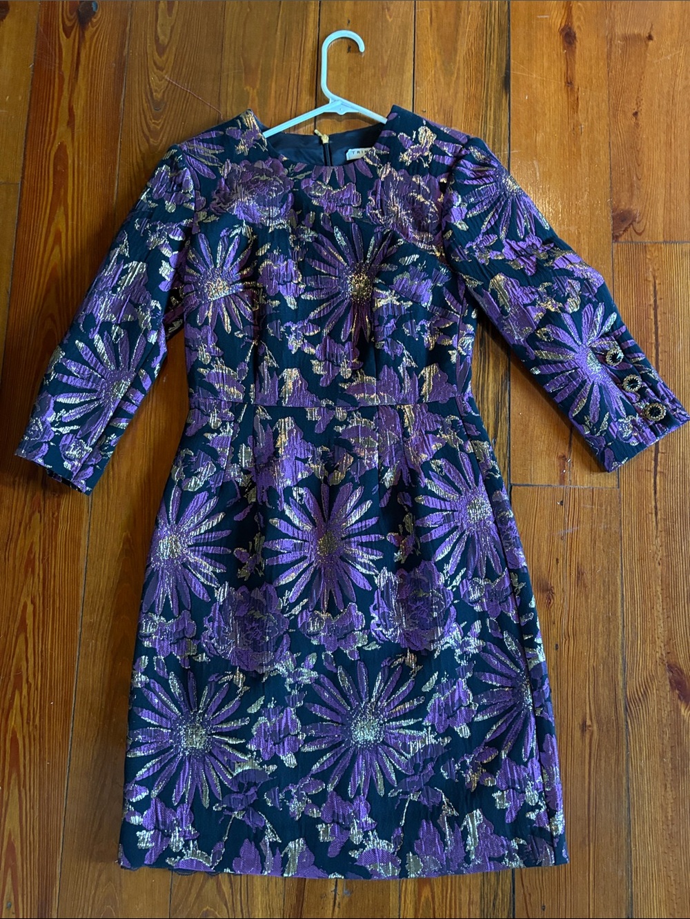 Trina Turk Black Dress with Purple and Gold Floral Brocade